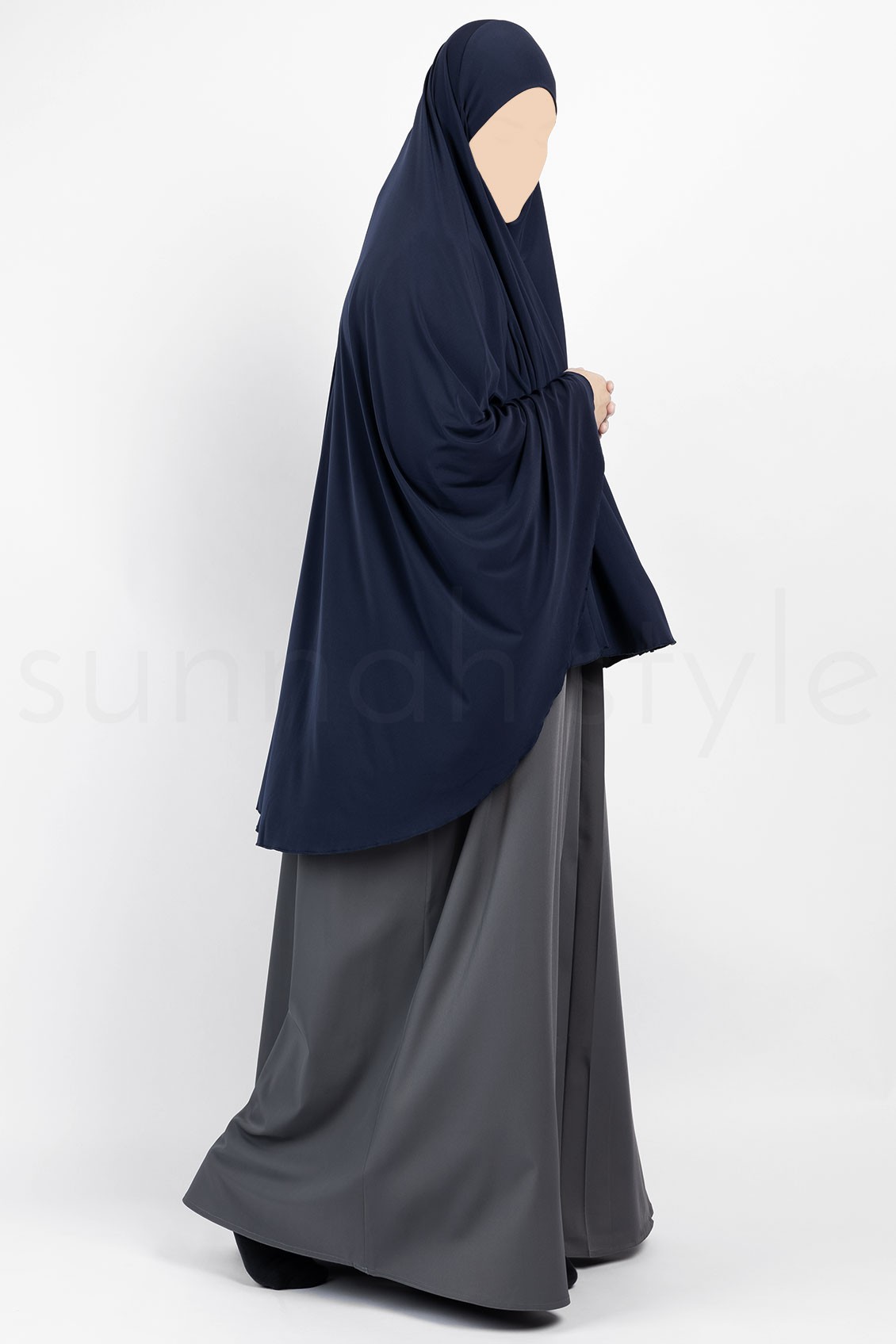 Sunnah Style Jersey Khimar Thigh Length Navy Blue